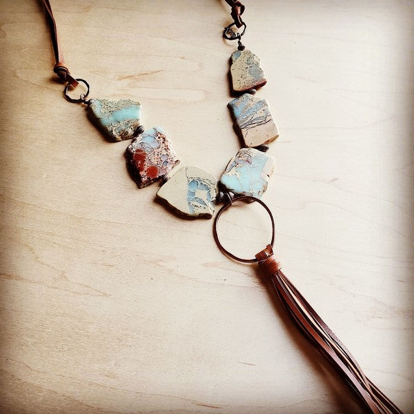 Aqua Terra Necklace with Hoop and Fringe Tassel - Mercantile Mountain