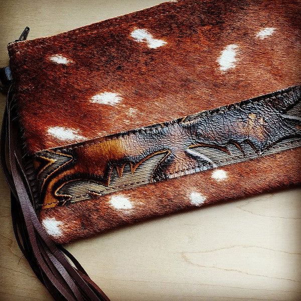 Axis deer hide printed leather clutch handbag - Mercantile Mountain