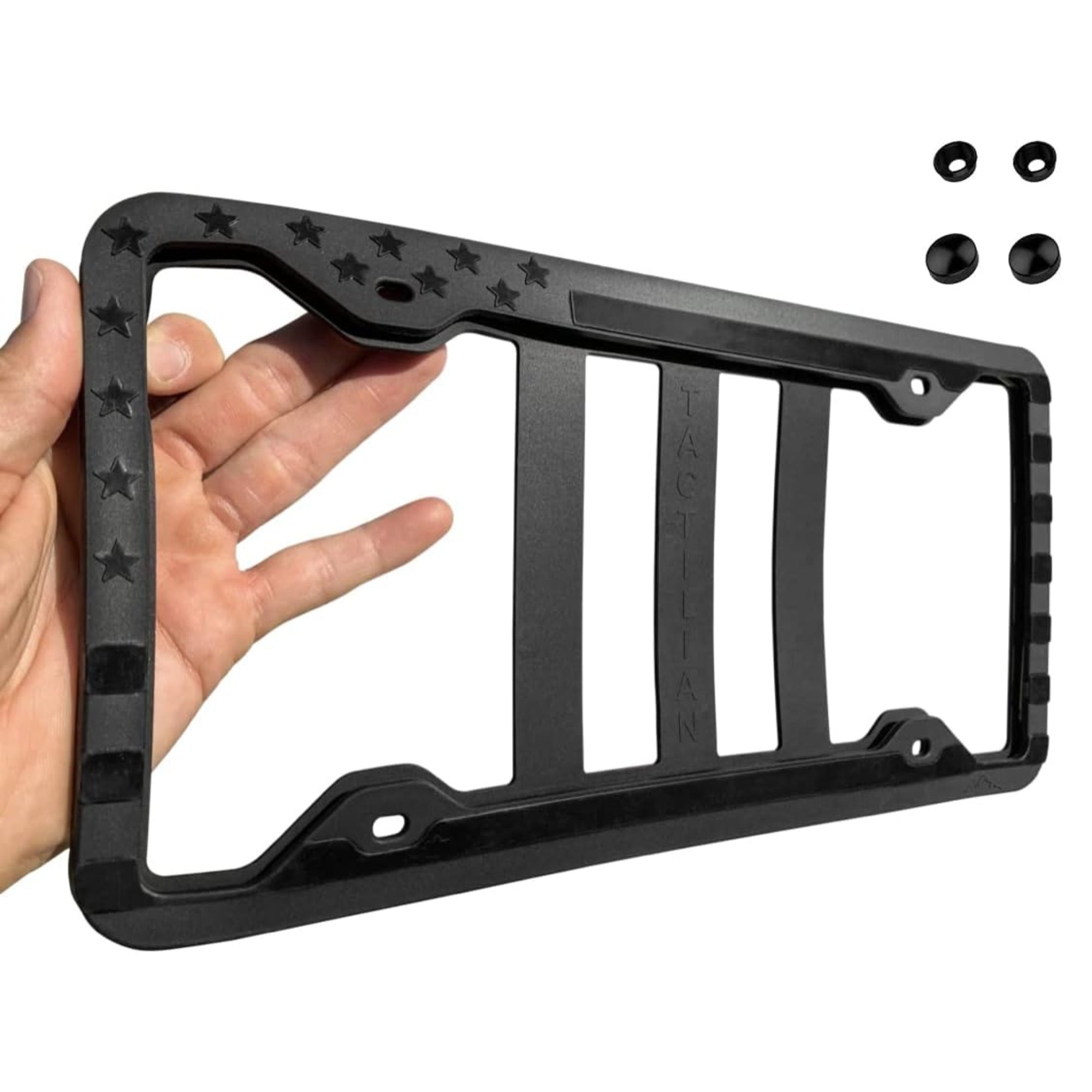 TACTILIAN American Flag License Plate Frame - Subdued 3D Embossed USA Flag in Black