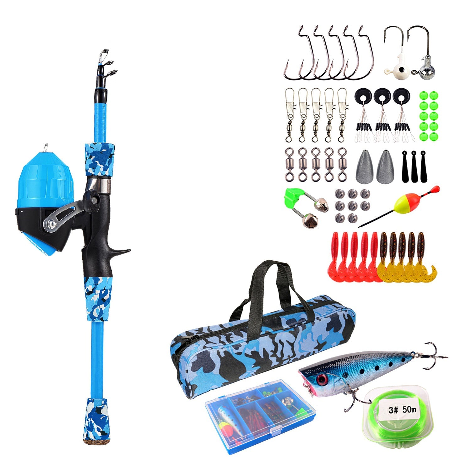 Kids Fishing Pole Set Fishing Starter Kit Telescopic Fishing Rod and R