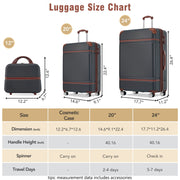 Hardshell Luggage Sets 3 Pieces 20"+24" Luggages and Cosmetic Case Spinner Suitcase with TSA Lock Lightweight,Black - Mercantile Mountain