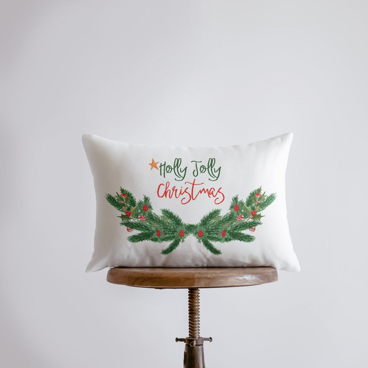 Holly Jolly Christmas with Garland Pillow Cover | 18x12 | Christmas - Mercantile Mountain