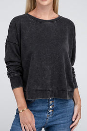 French Terry Acid Wash Boat Neck Pullover - Mercantile Mountain