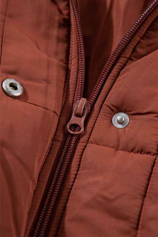 Solid Quilted Stand-Neck Zip-Up Buttoned  Puffer C