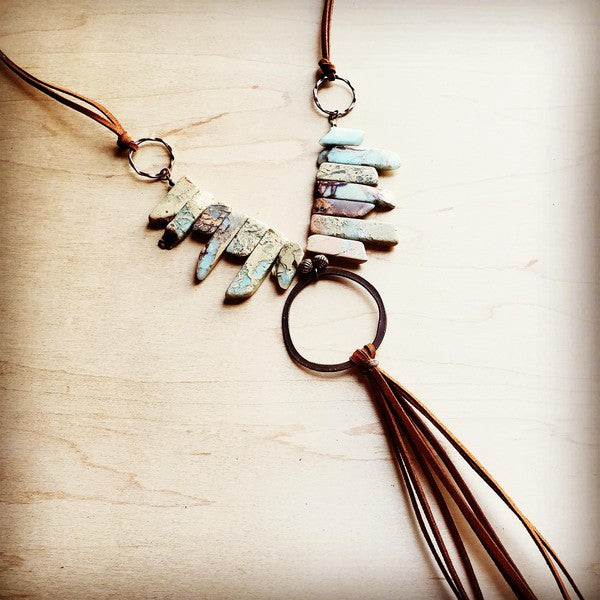 Aqua Terra Necklace w/ Copper Hoop and Fringe - Mercantile Mountain