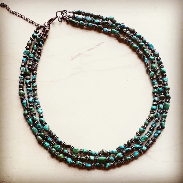 Triple Strand Turquoise & Copper Collar Necklace - Mercantile Mountain
