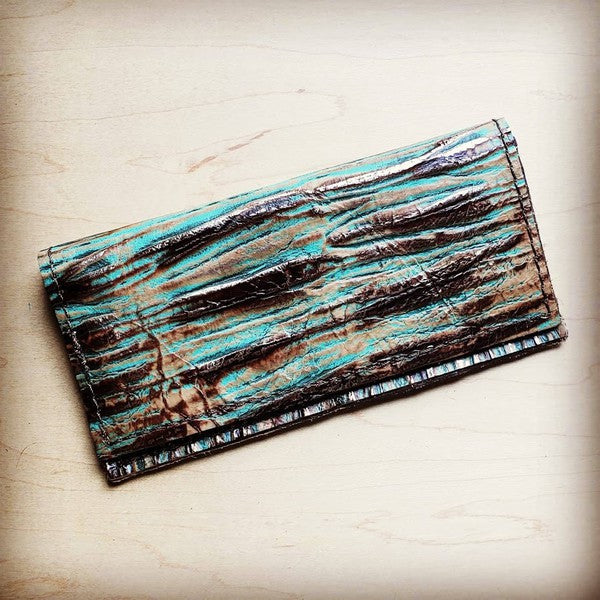 Embossed Leather Wallet-Turquoise Chateau - Mercantile Mountain