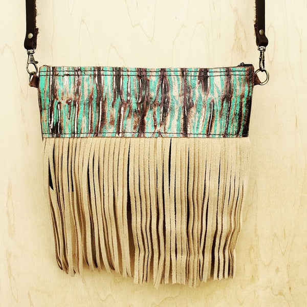 Leather Clutch w/ Turq Chateau Accent & Fringe - Mercantile Mountain