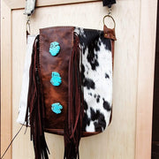 Tejas Bucket Handbag Fringe & Turquoise Slabs - Mercantile Mountain
