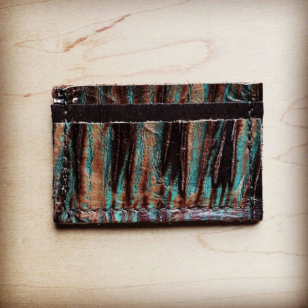 Embossed Leather Credit Card Holder-Turq Chateau - Mercantile Mountain