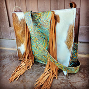 Large Hair Box Handbag Dallas Turquoise w/ fringe - Mercantile Mountain