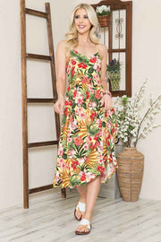 Tropical Print Eyelet Midi Dress