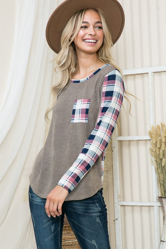 Plaid Print Contrast Pullover - Mercantile Mountain