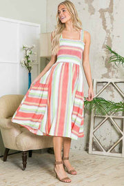 Smocked Stripe Dress with Pocket