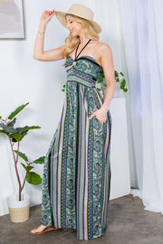 Cut Out Wide Leg Halter Jumpsuit with Pockets - Mercantile Mountain