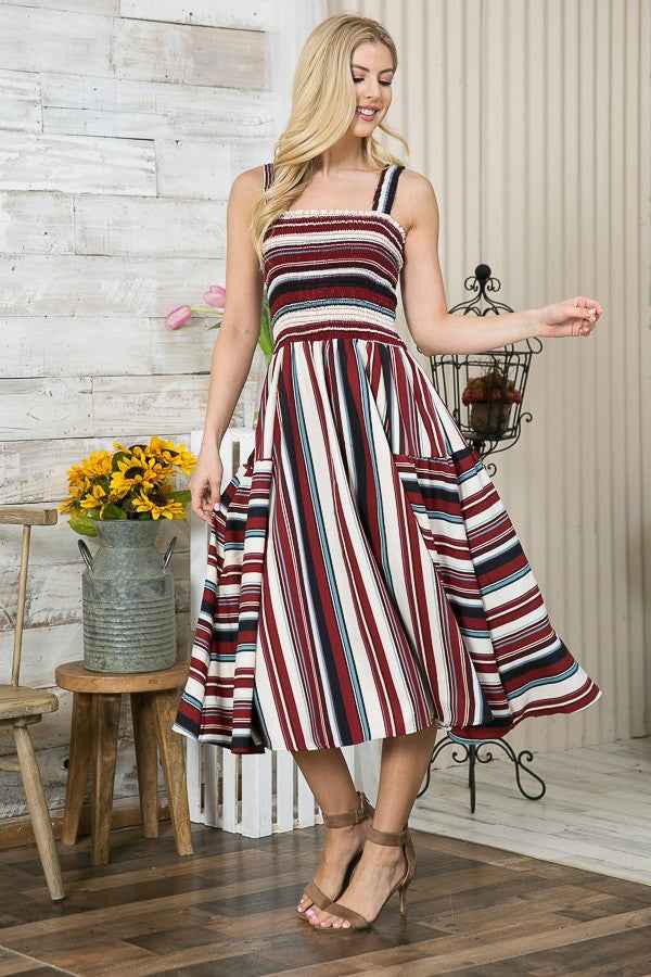 Smocked Stripe Dress with Pocket