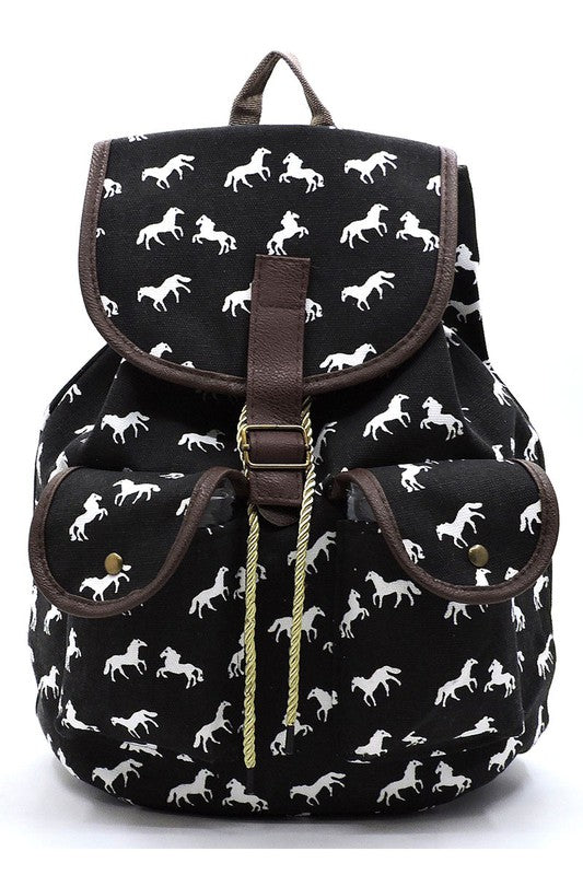 Horse Printed Canvas Backpack - Mercantile Mountain