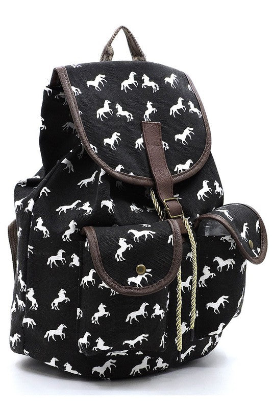 Horse Printed Canvas Backpack - Mercantile Mountain
