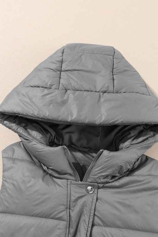 Solid Quilted Long Hooded Vest Coat