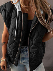 Oversized Drawstring Hooded Zip Up Puffer Vest