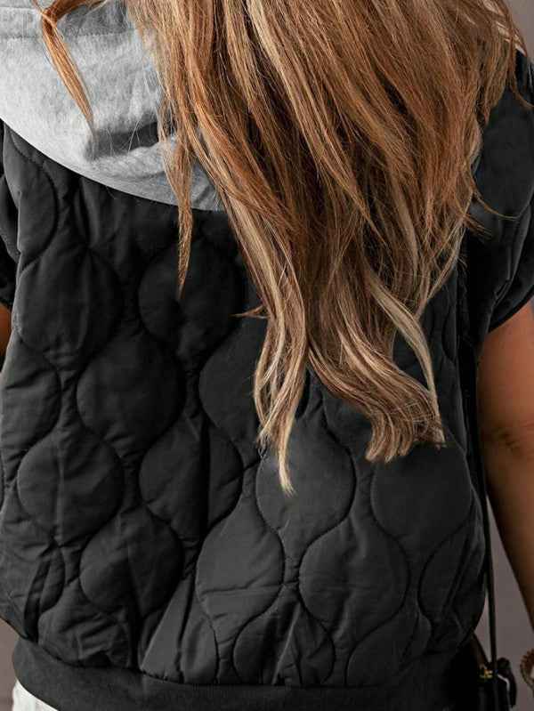Oversized Drawstring Hooded Zip Up Puffer Vest
