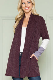 Solid Plaid Contrast Long Sleeve Cardigan - Mercantile Mountain