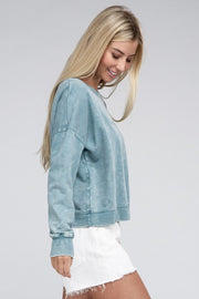 French Terry Acid Wash Boat Neck Pullover - Mercantile Mountain
