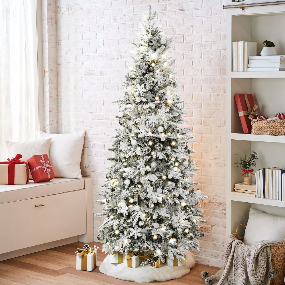 LuxenHome 6Ft Pre-Lit Snow Flocked Pop-Up Artificial Christmas Tree - Mercantile Mountain