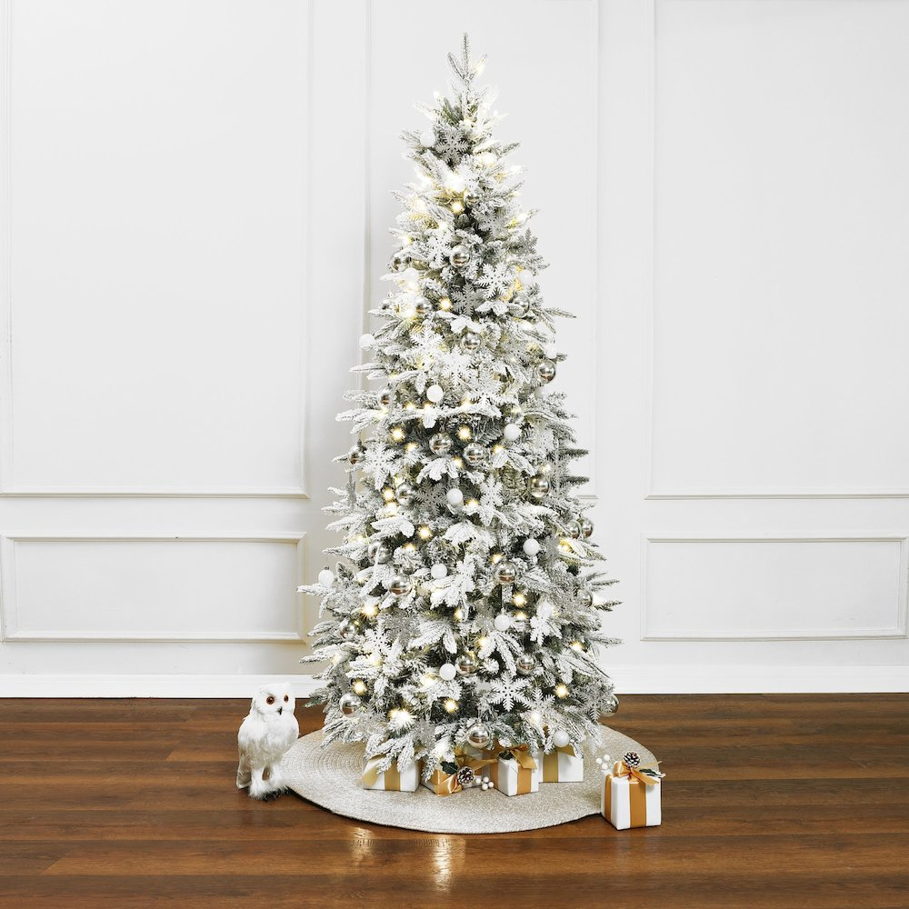 LuxenHome 6Ft Pre-Lit Snow Flocked Pop-Up Artificial Christmas Tree - Mercantile Mountain