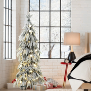 LuxenHome 4.5Ft Pre-Lit Snow Flocked Slender Fir Artificial Christmas Tree - Mercantile Mountain