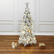 LuxenHome 4.5Ft Pre-Lit Snow Flocked Slender Fir Artificial Christmas Tree - Mercantile Mountain