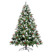 Artificial Christmas Tree Flocked Pine Needle Tree with Cones Red Berries 7.5 ft Foldable Stand - Mercantile Mountain