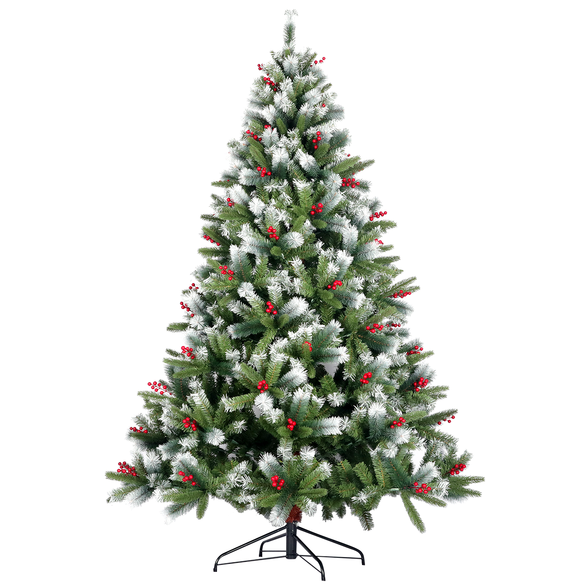 Artificial Christmas Tree Flocked Pine Needle Tree with Cones Red Berries 7.5 ft Foldable Stand - Mercantile Mountain