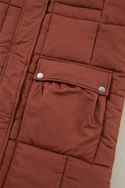 Solid Quilted Stand-Neck Zip-Up Buttoned  Puffer C