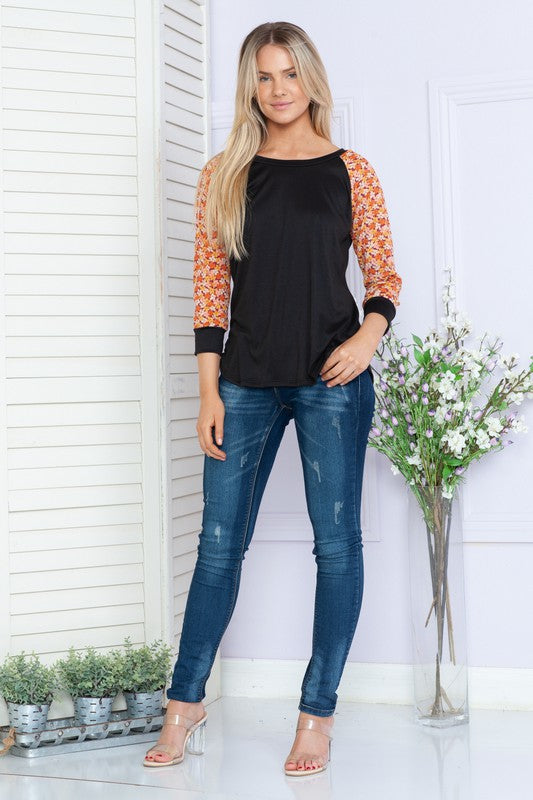 Solid Floral Long Sleeve Top - Mercantile Mountain