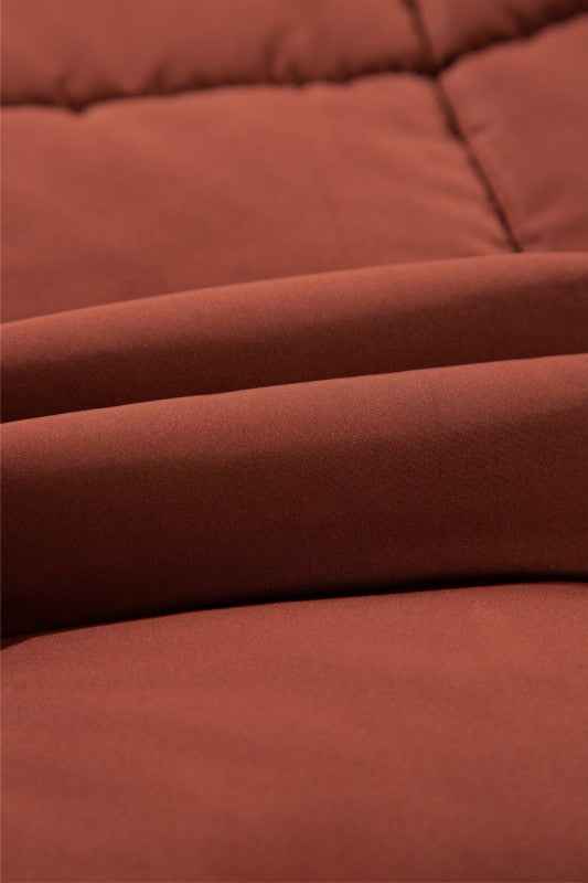 Solid Quilted Stand-Neck Zip-Up Buttoned  Puffer C