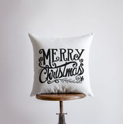Merry Christmas | Black and White | Throw Pillow | Christmas Pillow | - Mercantile Mountain