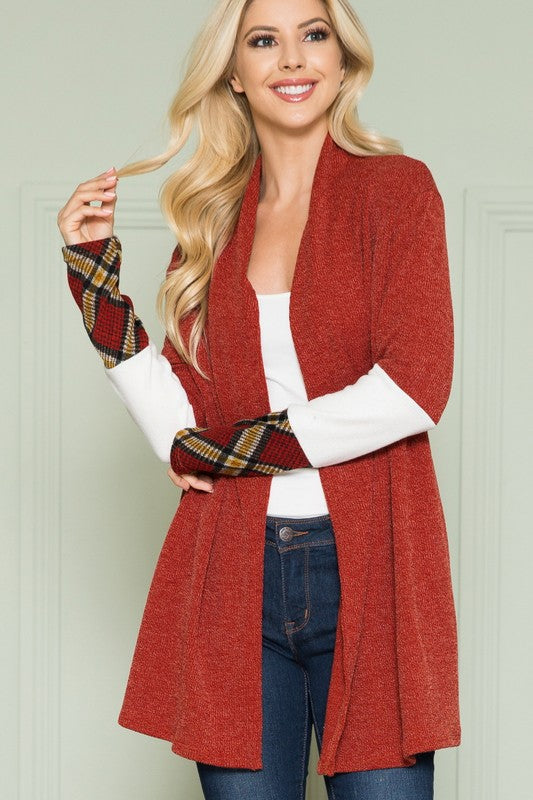 Plus Solid Plaid Contrast Long Sleeve Cardigan - Mercantile Mountain