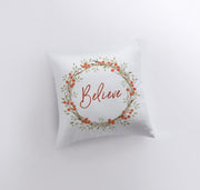 Believe with Berry Wreath Christmas Throw Pillow | Room Decor | Home - Mercantile Mountain