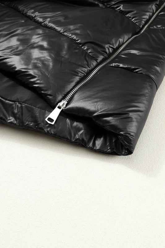 Solid Quilted Long Hooded Vest Coat