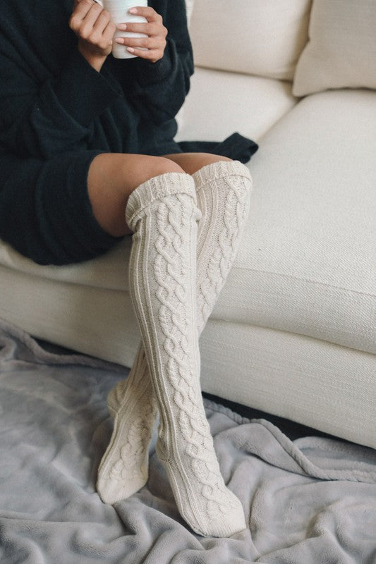 Knee High Cable Knit Socks - Mercantile Mountain