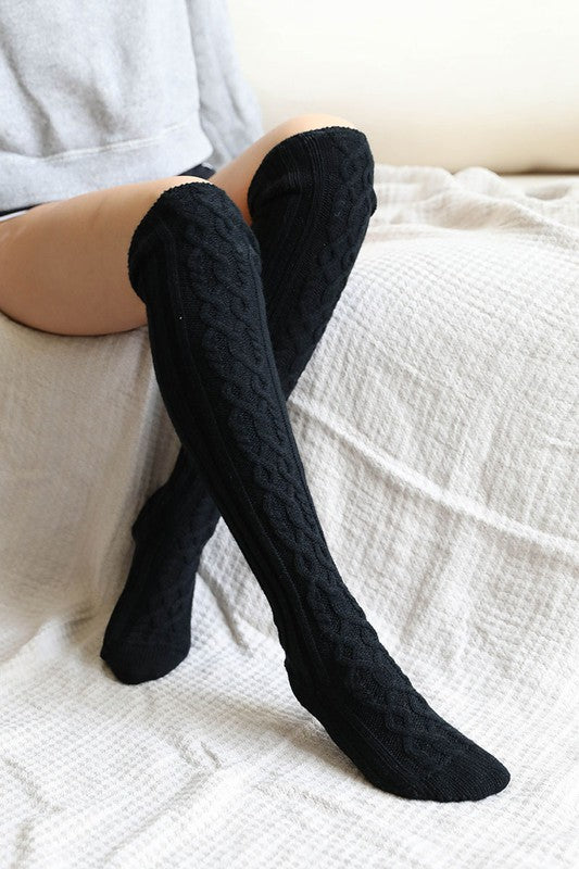 Knee High Cable Knit Socks - Mercantile Mountain