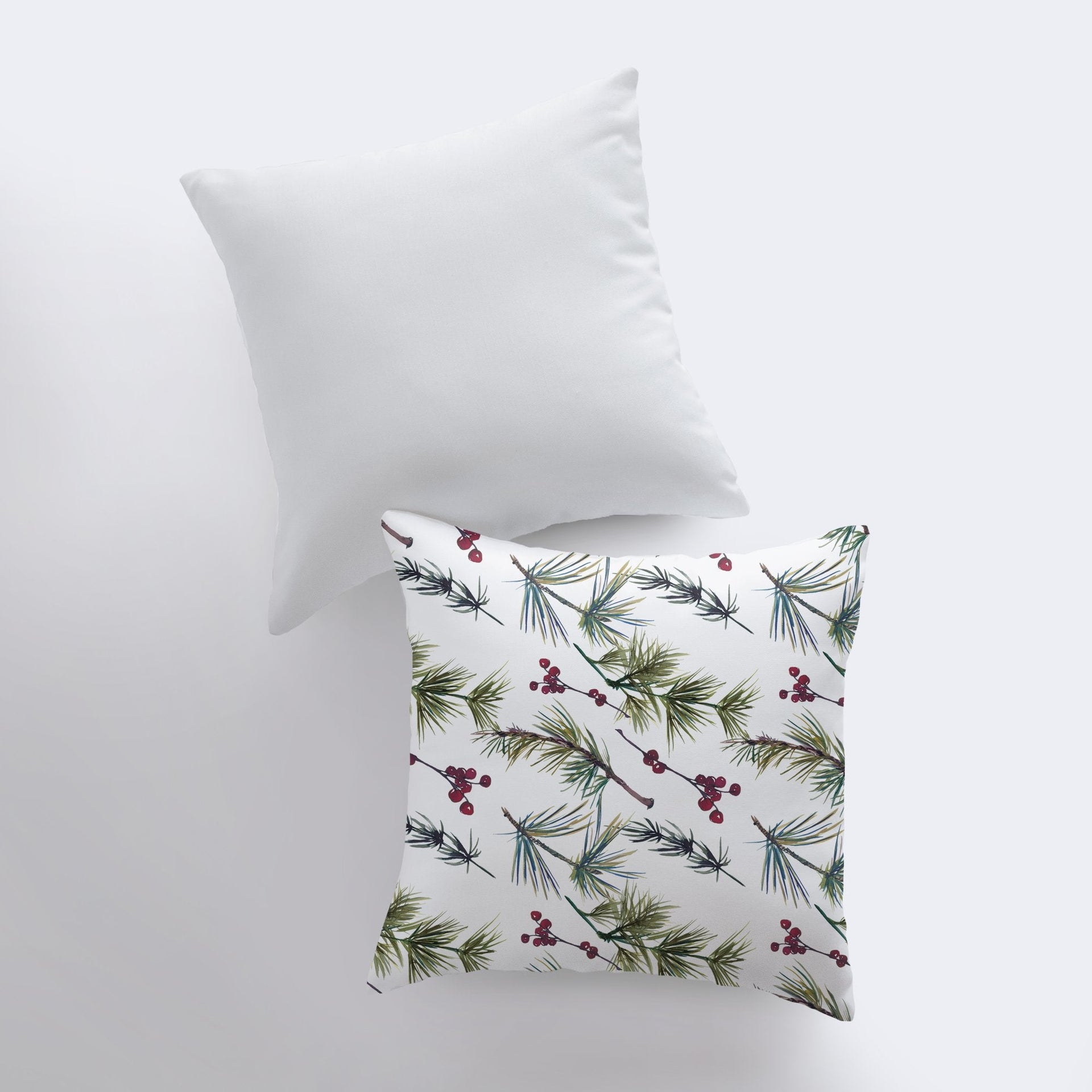 Christmas Holly Berries and Twigs Throw Pillow Cover |  Pillow Cover | - Mercantile Mountain