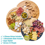 Round Bamboo Cheese Board with Knife Set and Removable Slate - 12 inch - Mercantile Mountain
