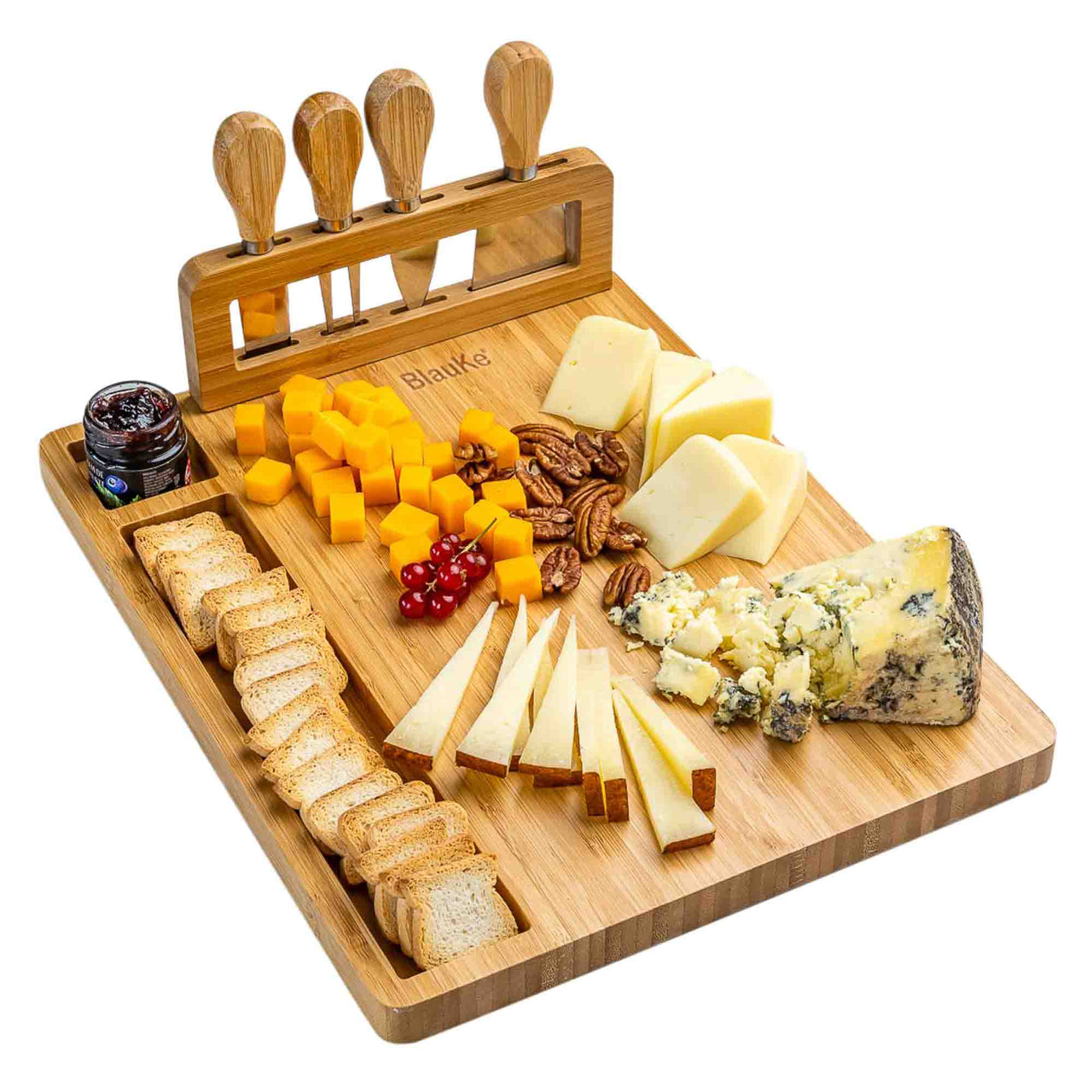 Bamboo Cheese Board and Knife Set - 14x11 inch Charcuterie Board with - Mercantile Mountain