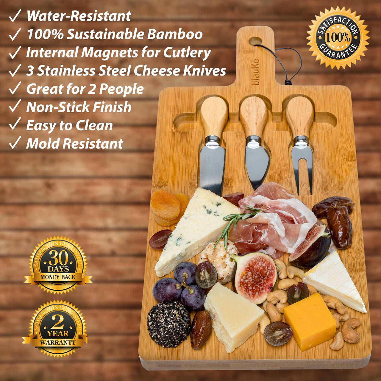 Bamboo Cheese Board and Knife Set - 12x8 inch Charcuterie Board with - Mercantile Mountain