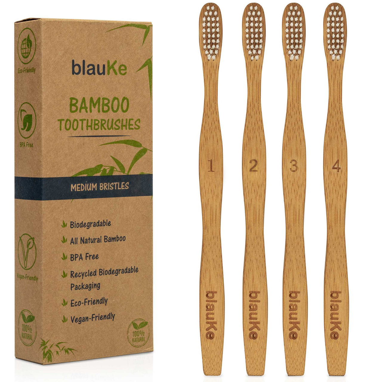 Bamboo Toothbrush Set 4-Pack - Bamboo Toothbrushes with Medium - Mercantile Mountain