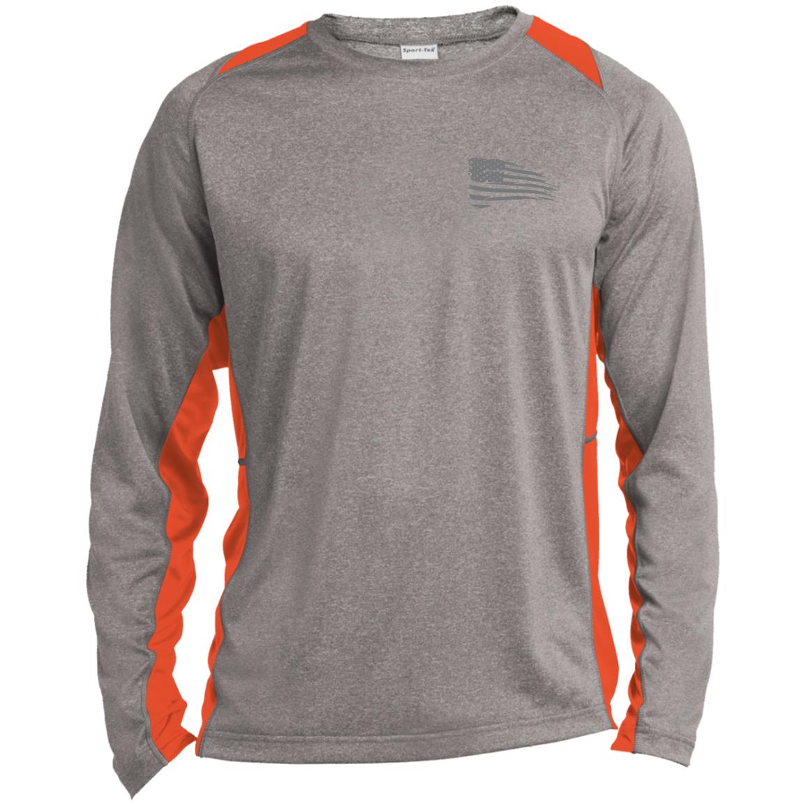 Distressed Flag Long Sleeve Heather Colorblock Performance Tee - Mercantile Mountain