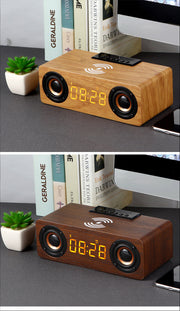 Wooden Retro Theme Wireless Charger Bluetooth Speaker Alarm Clock - Mercantile Mountain