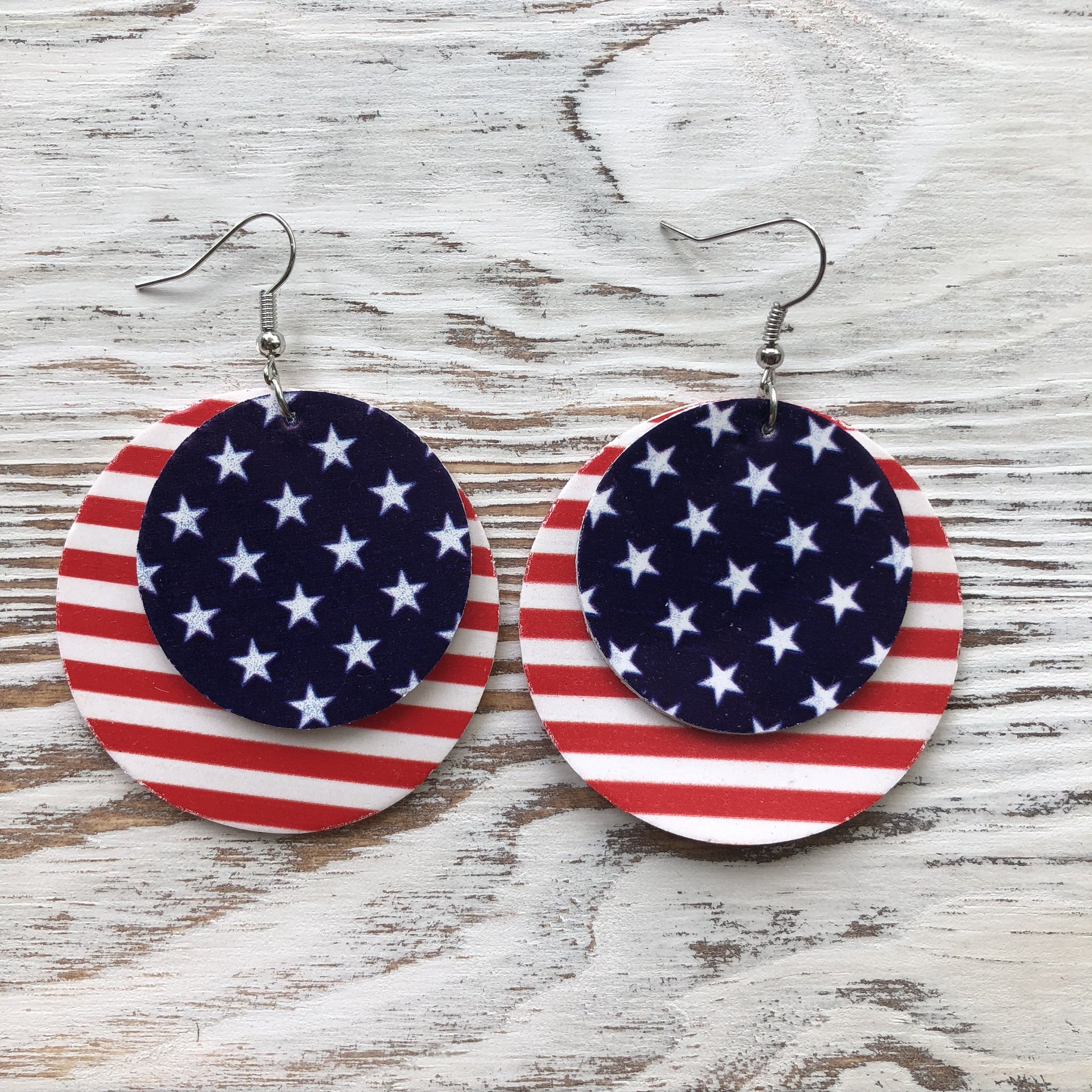 4th Of July Teardrop Patriotic Synthetic Leather Earrings Round - Mercantile Mountain